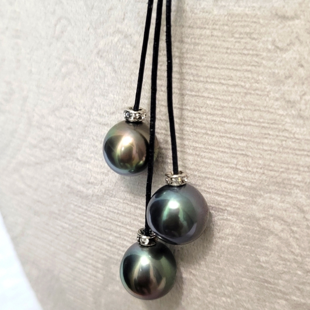 🎋Tahitian Casade Pearl 925 Sterling Silver Leather Necklace - Picture 4 of 14